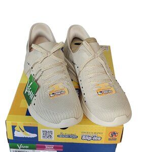 Skechers Womens Slip-Ins Hands Free Sneakers Size 9 Cream & Gold Textile & TPE